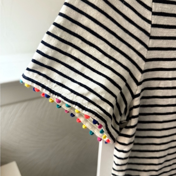 Boden Striped Tee shirt dress with Colorful Pom-Pom Detail - Picture 2 of 4